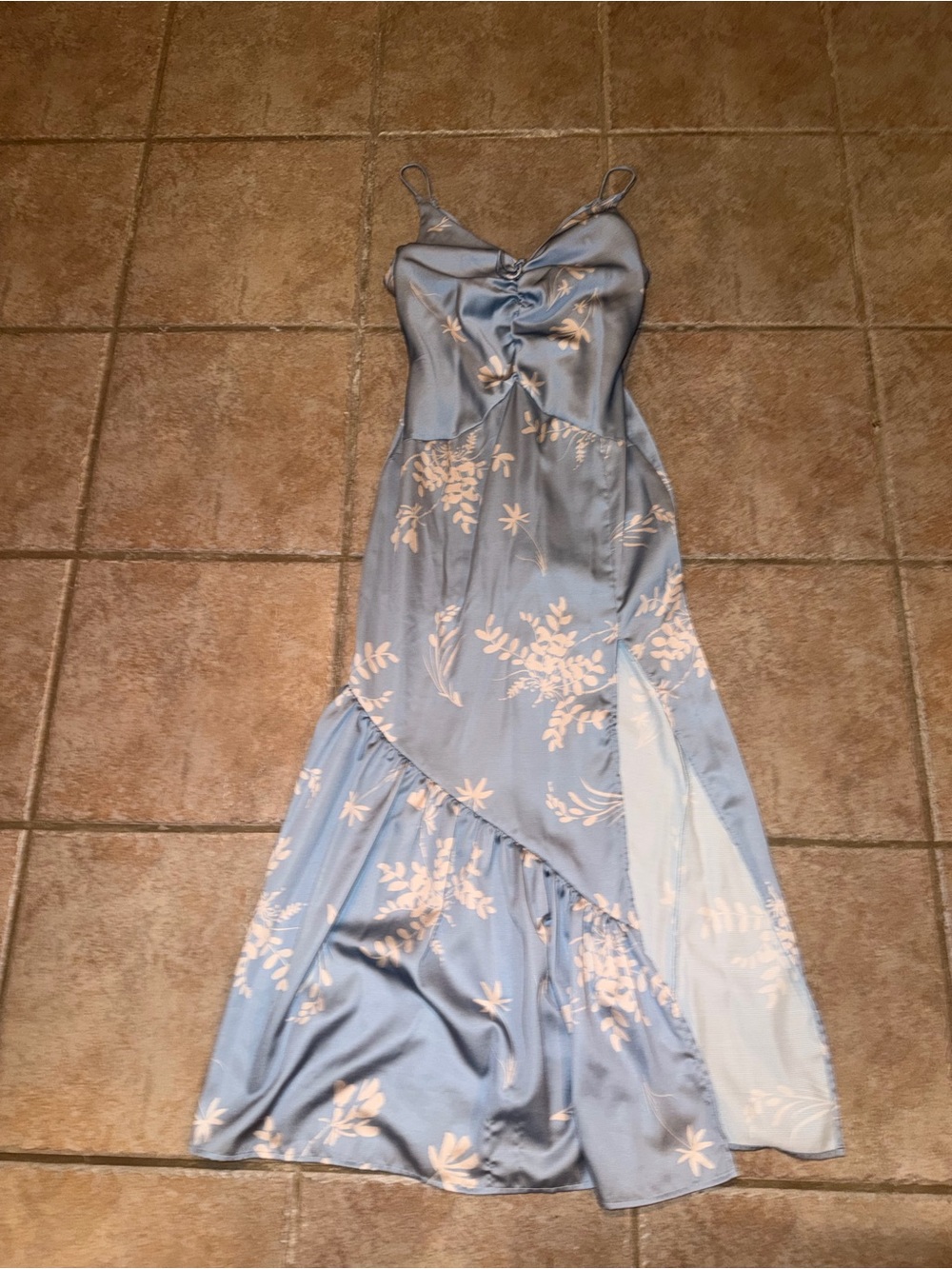 Finders Keepers Blue Floral Satin Slip Maxi Dress